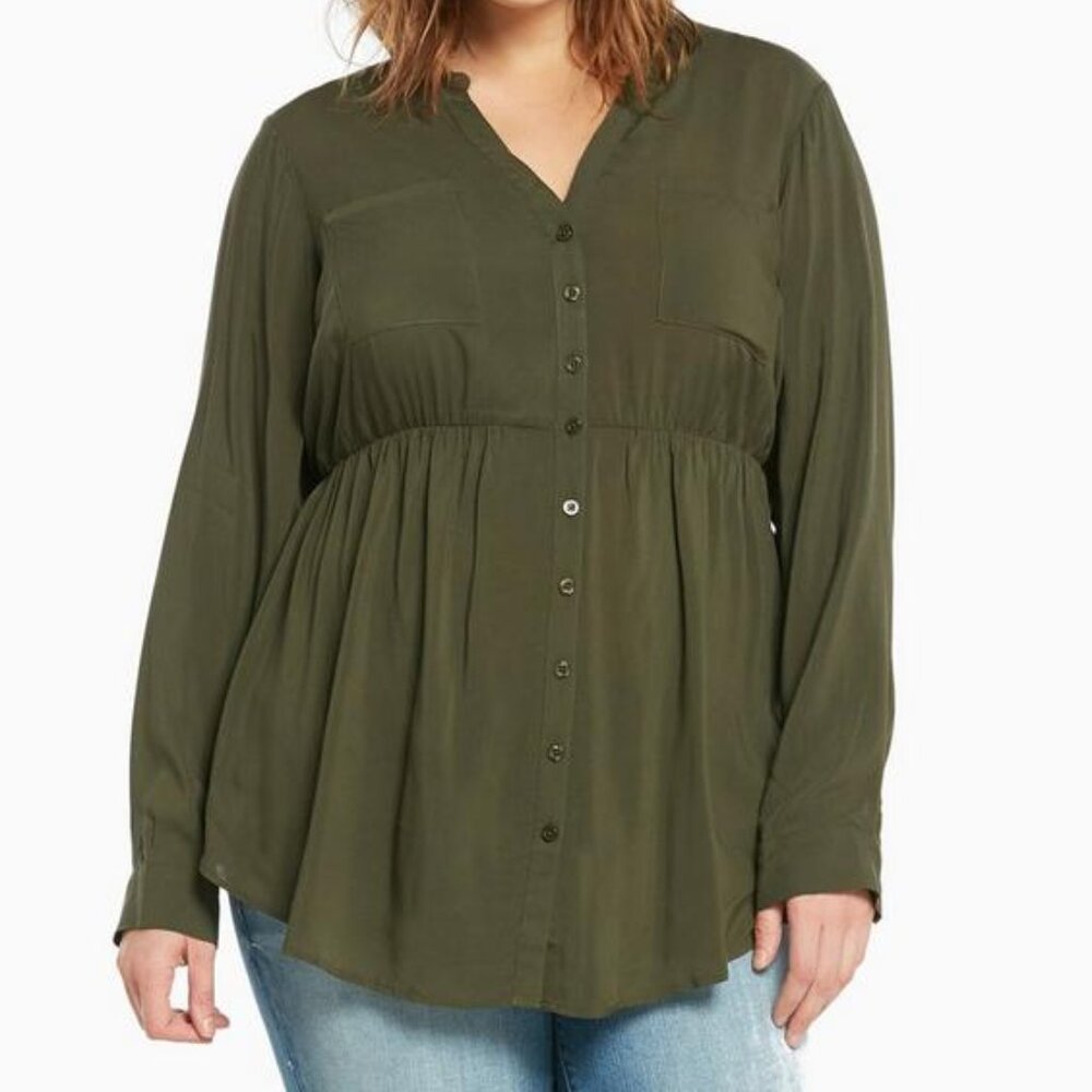 EUC Torrid Challis Button Down L/S V-Neck No Collar Tunic SZ 5 (28)